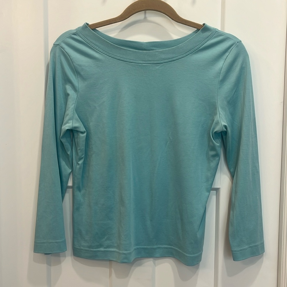 Nomadic Traders Women’s 3/4 Length Sleeve Crew Neck‎ Solid Teal Blue Blouse Sz S